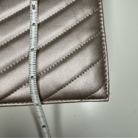 Neiman Marcus Silver Quilted Envelop Clutch GUC, 2 spots on inside see pictures - Picture 12 of 12